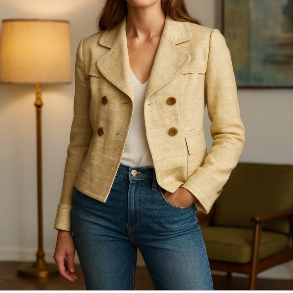 Banana Republic Silk / Cotton Blend Jacket Coat Peacoat Blazer Neutral